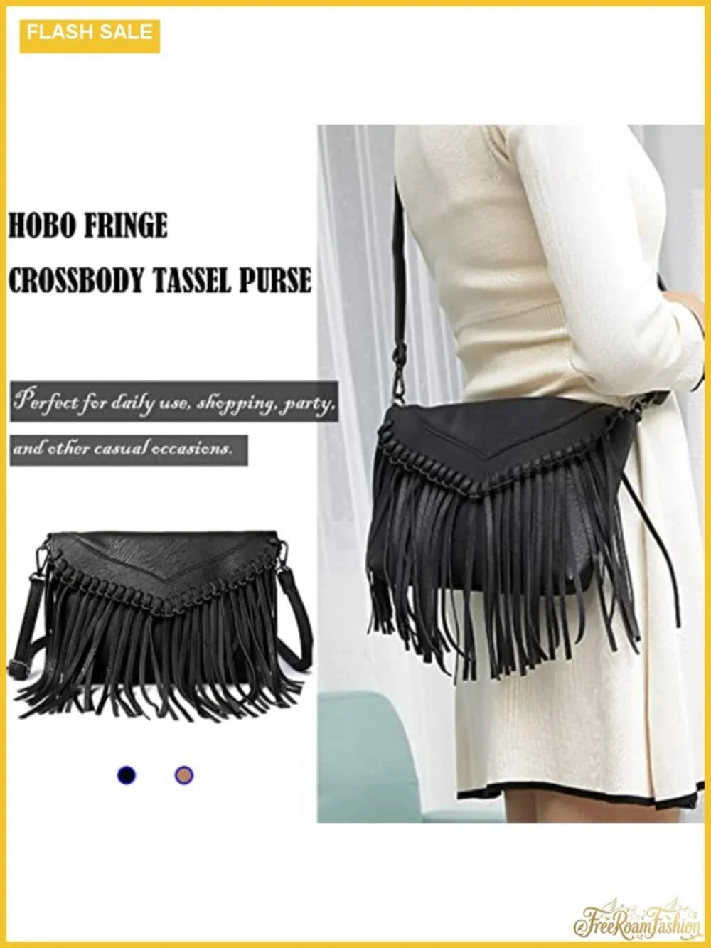 Vintage Fringe Hobo Bag Women Vegan Leather Tassel Crossbody Purse Hippie